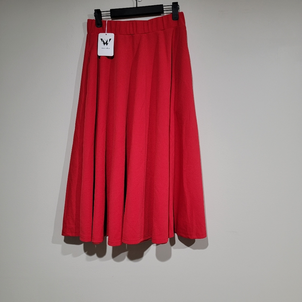 White Mark Tasmin Womens Stretch Midi Fit & Flare Skirt W/ Pockets Red